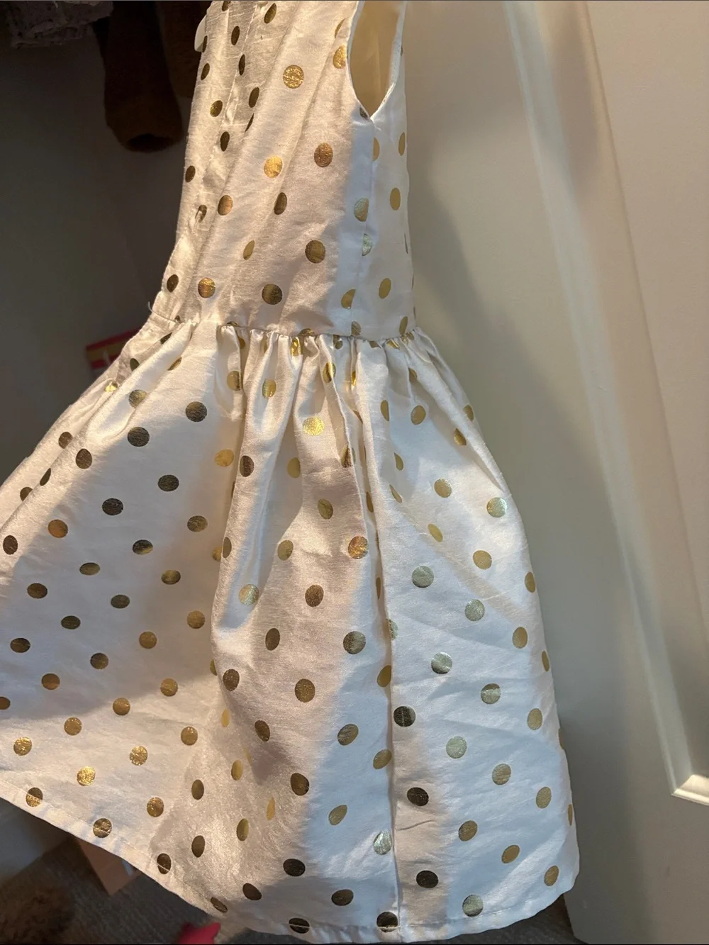 White and Gold Polka Dot Kids Dress 3T- Elegant Party Dress